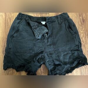 Aerie Women's High Waist Buttoned Shorts with Fringe Hem